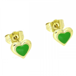 14K KOLCZYKI POZŁACANE 8/9 MM SERCE ZIELONA EMALIA XUPING 89618