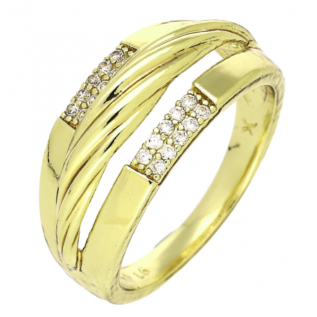 14K PIERŚCIONEK POZŁACANY 9 MM ELEGANCKI Z BRYLANTAMI XUPING 89624