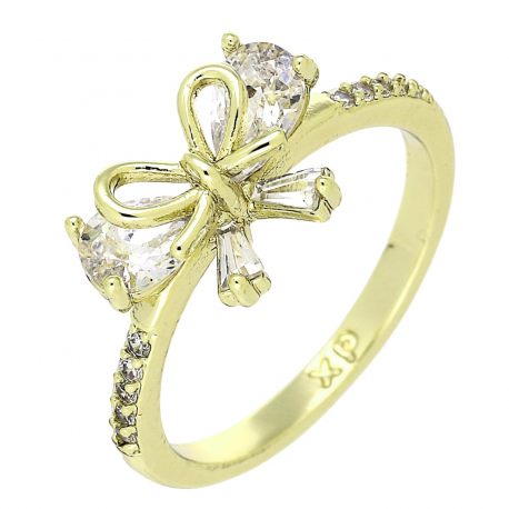 14K PIERŚCIONEK POZŁACANY 8 MM BRYLANTOWA KOKARDKA XUPING 89635