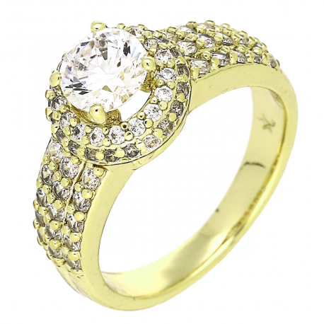 14K PIERŚCIONEK POZŁACANY 10 MM BRYLANTOWA ELEGANCJA XUPING 89638
