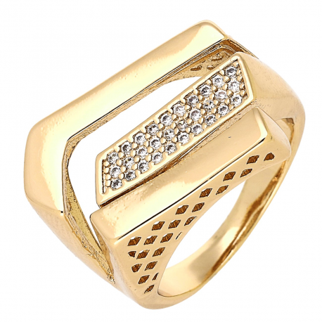 PIERŚCIONEK POZŁACANY 18 MM ELEGANCKI Z BRYLANCIKAMI XUPING 89884