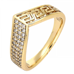 PIERŚCIONEK POZŁACANY 8 MM GRECKI AŻUR I BRYLANTY XUPING 89894