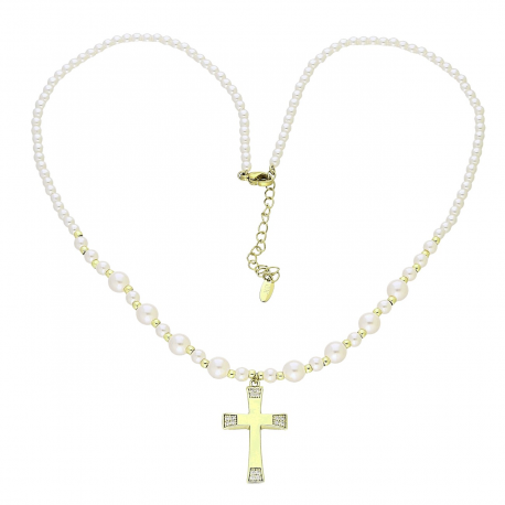 14K CELEBRYTKA POZŁACANA 45+5 CM PEREŁKI Z KRZYŻYKIEM XUPING 90124
