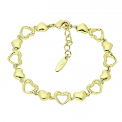 14K BRANSOLETKA POZŁACANA 17+3 CM 9 MM RZĄD ZŁOTYCH SERC XUPING 90163
