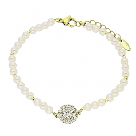14K BRANSOLETKA POZŁACANA 17+3 CM 10 MM PERŁOWA ELEGANCJA XUPING 90164