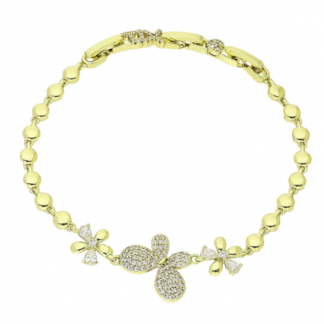 14K BRANSOLETKA POZŁACANA 19,5-17,5-16 CM 16 MM BRYLANTOWY MOTYLEK XUPING 90176
