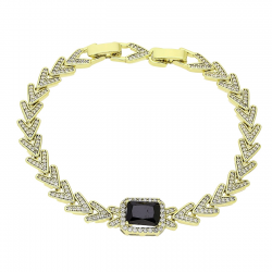 14K BRANSOLETKA POZŁACANA 19-17 CM 11 MM CZARNY BRYLANT XUPING 90179