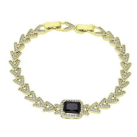 14K BRANSOLETKA POZŁACANA 19-17 CM 11 MM CZARNY BRYLANT XUPING 90179