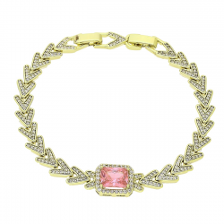 14K BRANSOLETKA POZŁACANA 19-17 CM 11 MM RÓŻOWY BRYLANT XUPING 90181