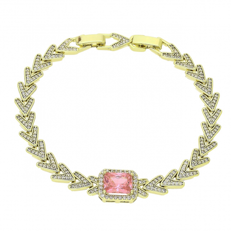 14K BRANSOLETKA POZŁACANA 19-17 CM 11 MM RÓŻOWY BRYLANT XUPING 90181