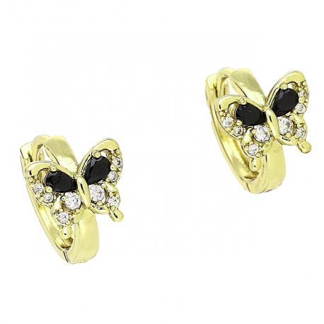 14k KOLCZYKI POZŁACANE 12/9 MM MOTYLEK Z CZRNYMI BRYLANTAMI XUPING 90230