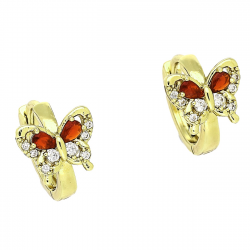 14k KOLCZYKI POZŁACANE 12/9 MM MOTYLEK Z RUBINAMI XUPING 90231