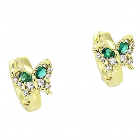 14k KOLCZYKI POZŁACANE 12/9 MM MOTYLEK ZE SZMARAGDAMI XUPING 90232