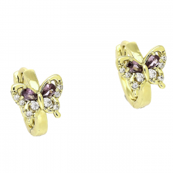 14k KOLCZYKI POZŁACANE 12/9 MM MOTYLEK Z AMETYSTAMI XUPING 90233