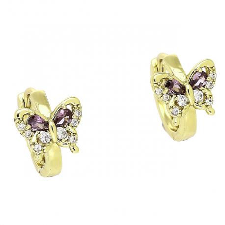 14k KOLCZYKI POZŁACANE 12/9 MM MOTYLEK Z AMETYSTAMI XUPING 90233