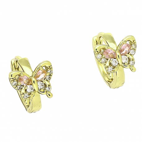 14k KOLCZYKI POZŁACANE 12/9 MM MOTYLEK Z RÓŻOWYMI BRYLANTAMI XUPING 90234