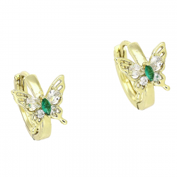 14k KOLCZYKI POZŁACANE 12/9 MM MOTYLEK ZE SZMARAGDEM XUPING 90237
