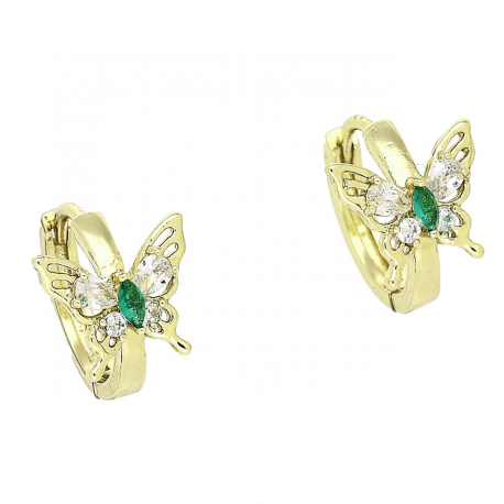 14k KOLCZYKI POZŁACANE 12/9 MM MOTYLEK ZE SZMARAGDEM XUPING 90237
