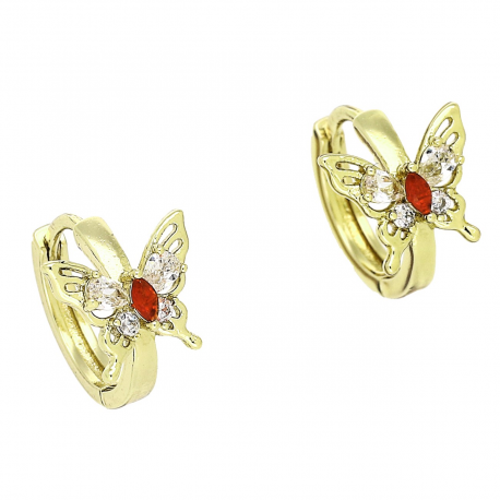 14k KOLCZYKI POZŁACANE 12/9 MM MOTYLEK Z RUBINEM XUPING 90238