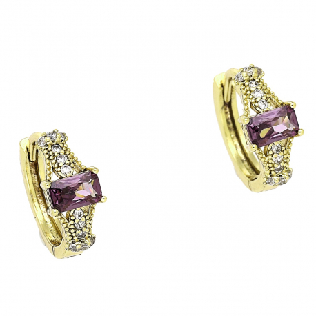 14k KOLCZYKI POZŁACANE 12/6 MM KÓŁECZKA Z AMETYSTEM XUPING 90251