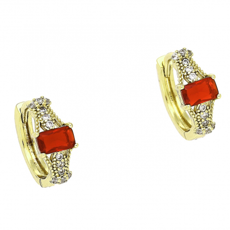 14k KOLCZYKI POZŁACANE 12/6 MM KÓŁECZKA Z RUBINEM XUPING 90252