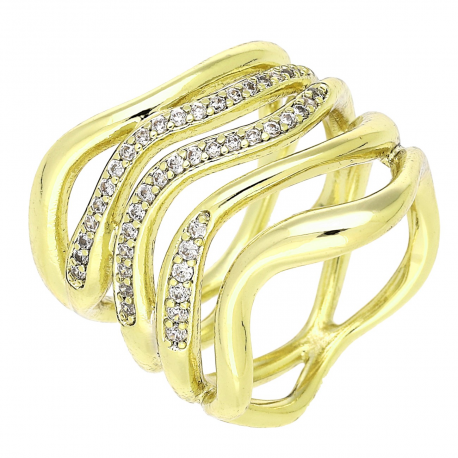 14k PIERŚCIONEK POZŁACANY 21 MM BRYLANTOWE FALE XUPING 90280