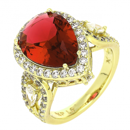 14k PIERŚCIONEK POZŁACANY 18 MM RUBIN ŁEZKA XUPING 90282