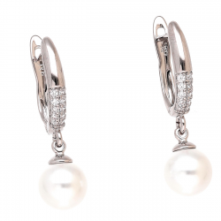 KOLCZYKI PLATYNOWANE 28/8 MM PERŁOWE ELEGANTKI XUPING 90456