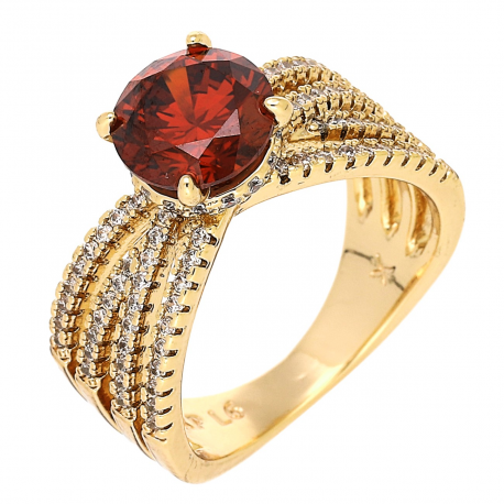 PIERŚCIONEK POZŁACANY 9 MM ELEGANCKI Z GRANATEM XUPING 90527