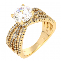 PIERŚCIONEK POZŁACANY 9 MM ELEGANCKI BRYLANTOWY XUPING 90529