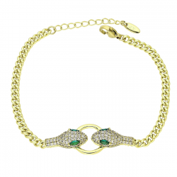 14K BRANSOLETKA POZŁACANA 17,5 CM 14 MM ŻMIJE ZIELONE OCZY XUPING 90670