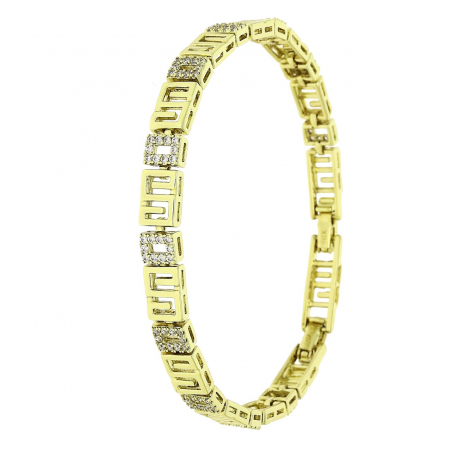 14K BRANSOLETKA POZŁACANA 19,5-17,5 CM 6 MM GRECKA Z BRYLANTAMI XUPING 90674