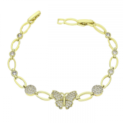 14K BRANSOLETKA POZŁACANA 19-17 CM 12 MM BRYLANTOWY MOTYL XUPING 90679