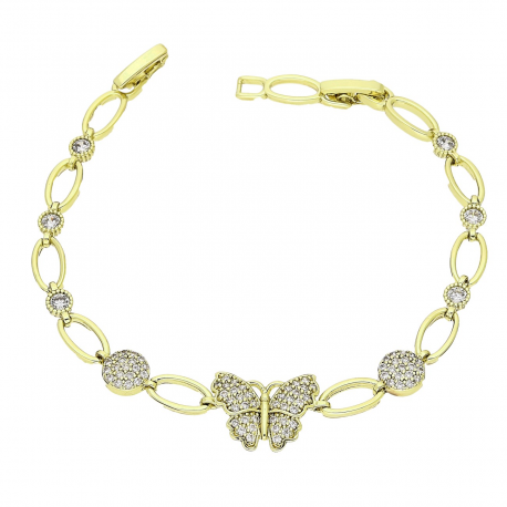14K BRANSOLETKA POZŁACANA 19-17 CM 12 MM BRYLANTOWY MOTYL XUPING 90679