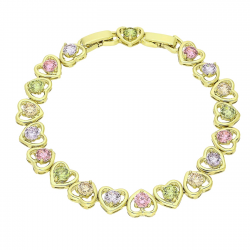 14K BRANSOLETKA POZŁACANA 19-17 CM 9 MM RZĄD KOLOROWYCH SERC XUPING 90684