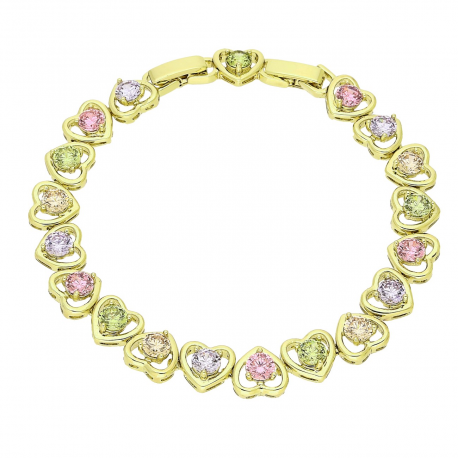 14K BRANSOLETKA POZŁACANA 19-17 CM 9 MM RZĄD KOLOROWYCH SERC XUPING 90684
