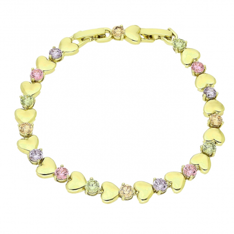 14K BRANSOLETKA POZŁACANA 18-16 CM 7 MM RZĄD SERC XUPING 90687