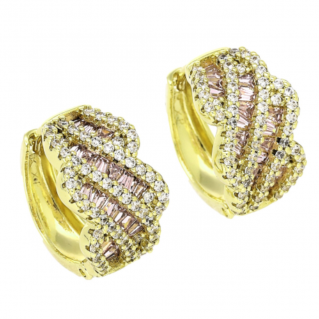 14k KOLCZYKI POZŁACANE 16/10 MM KÓŁKA Z RÓŻOWYMI BRYLANTAMI XUPING 90710