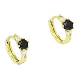 14k KOLCZYKI POZŁACANE 11/5 MM KÓŁECZKA Z CZARNYM BRYLANTEM XUPING 90714