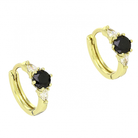 14k KOLCZYKI POZŁACANE 11/5 MM KÓŁECZKA Z CZARNYM BRYLANTEM XUPING 90714