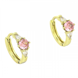 14k KOLCZYKI POZŁACANE 11/5 MM KÓŁECZKA Z RÓŻOWYM BRYLANTEM XUPING 90719
