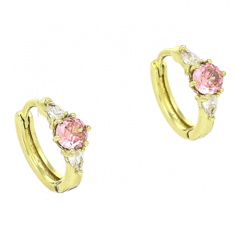 14k KOLCZYKI POZŁACANE 11/5 MM KÓŁECZKA Z RÓŻOWYM BRYLANTEM XUPING 90719