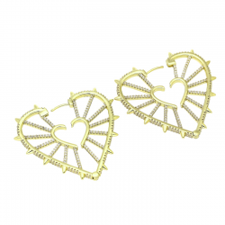 14k KOLCZYKI POZŁACANE 40/3 MM SERCA PEŁNE BRYLANCIKÓW XUPING 90725