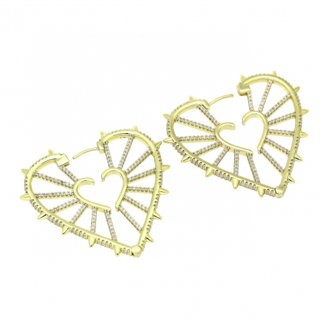 14k KOLCZYKI POZŁACANE 40/3 MM SERCA PEŁNE BRYLANCIKÓW XUPING 90725