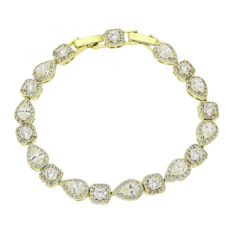 14K BRANSOLETKA POZŁACANA 19-17 CM 7 MM BRYLANTOWA LUXURY XUPING 91144
