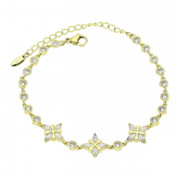 14K BRANSOLETKA POZŁACANA 16,5+5 CM 12 MM BRYLANTOWE LILIE XUPING 91148