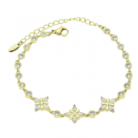 14K BRANSOLETKA POZŁACANA 16,5+5 CM 12 MM BRYLANTOWE LILIE XUPING 91148