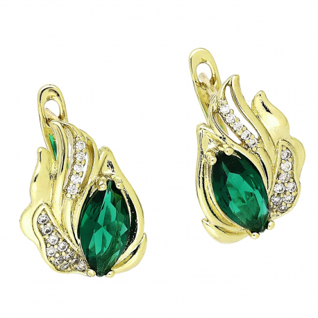 14K KOLCZYKI POZŁACANE 16/13 MM ELEGANCKIE ZE SZMARAGDEM XUPING 91204