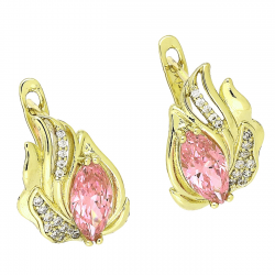 14K KOLCZYKI POZŁACANE 16/13 MM ELEGANCKIE Z RÓŻOWYM BRYLANTEM XUPING 91207
