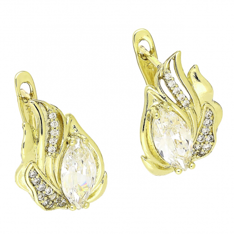 14K KOLCZYKI POZŁACANE 16/13 MM ELEGANCKIE Z BRYLANTEM XUPING 91208